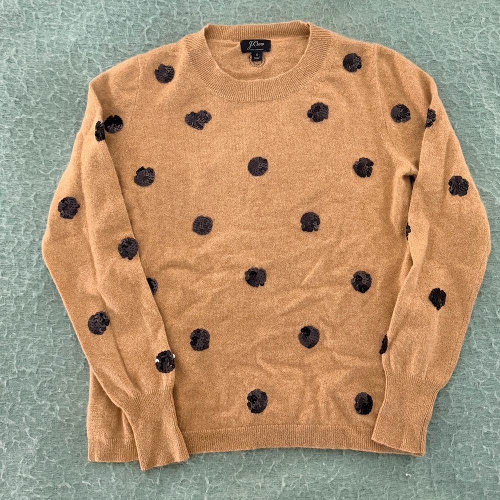 J. Crew Everyday Cashmere Crewneck Sweater with Sequin Polka Dots - Picture 3 of 5